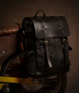 Leather Rambler Backpack Pannier Black Trip Machine