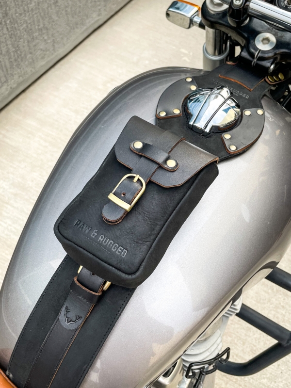 Leather Tank Strap & Bag (Raw & Rugged) for Royal Enfield